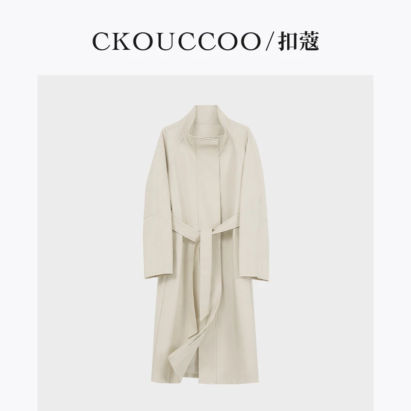 CKOUCCOO/扣蔻  廓形简约立领秀场风衣女英伦垂感系带外套
