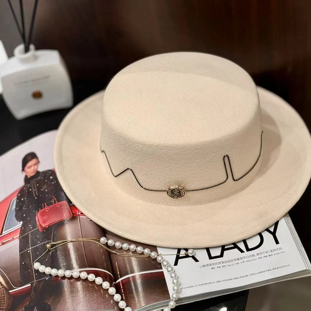 [68岁小姐姐]秋冬法式复古优雅气质羊毛呢平顶宽檐礼帽WS2 2012