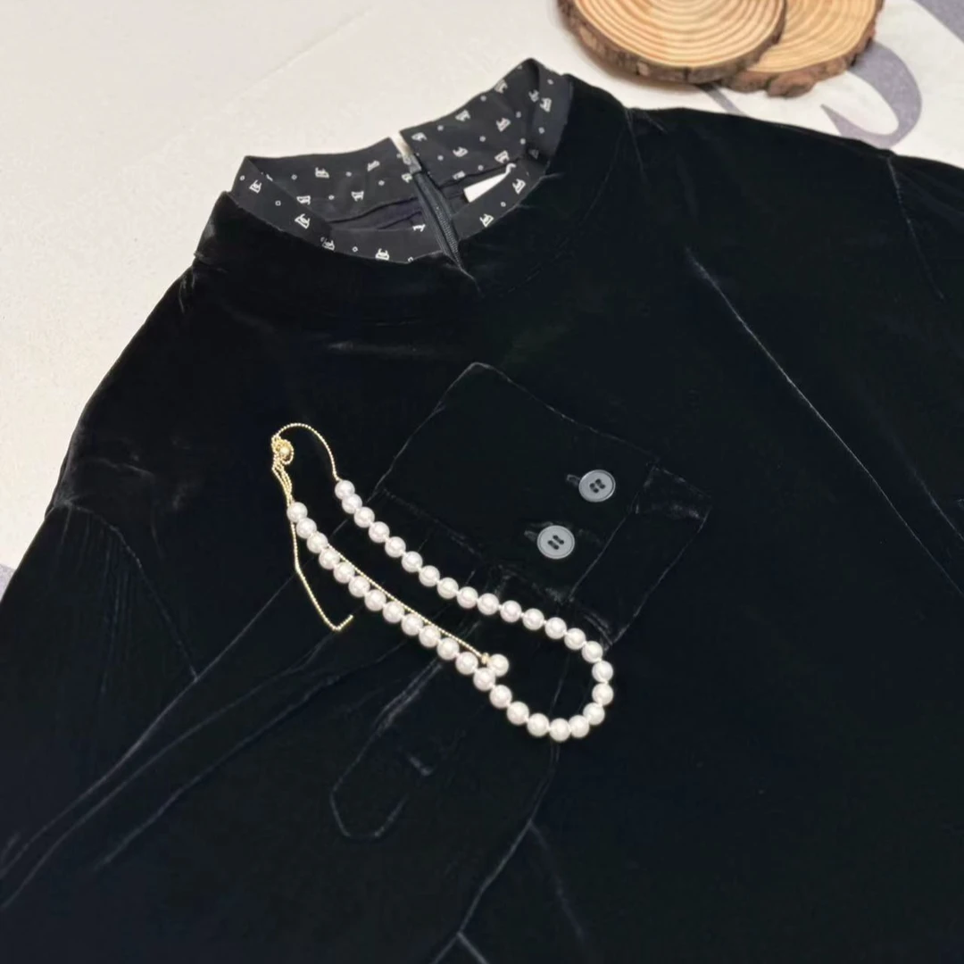 [68岁小姐姐]100%桑蚕丝 高级感丝绒气质圆领长袖上衣ZFR8 1228-1