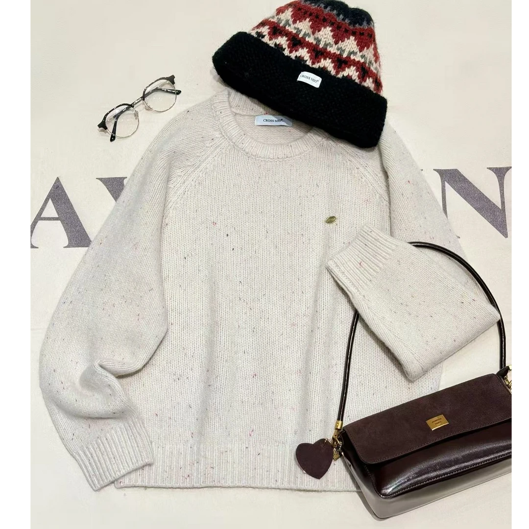 [68岁小姐姐]100%羊毛金标秋冬红色圆领套头毛衣针织衫D24UUN 888