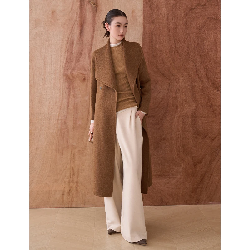 CKOUCCOO/扣蔻冬日新款大翻领设计感双面呢大衣