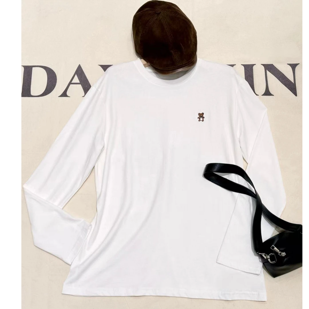 [68岁小姐姐]100%纯棉 小熊刺绣宽松简约百搭长袖T恤MM2 2023-9