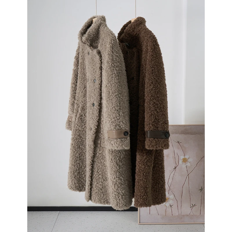 [68岁小姐姐]2024秋冬皮毛一体立领毛绒中长款外套D24XYD 8515