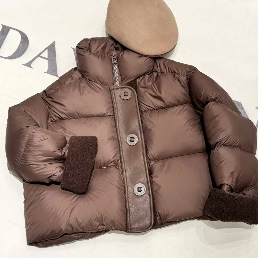 [68岁小姐姐]洋气立领羊羔毛拼接短款小个子羽绒服D24YYP3 8017