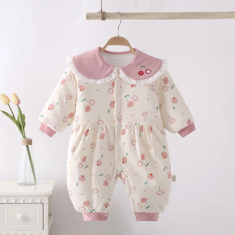 萌宝才子春秋冬款新生儿衣服纯棉加厚保暖连体衣女宝宝棉衣外出服