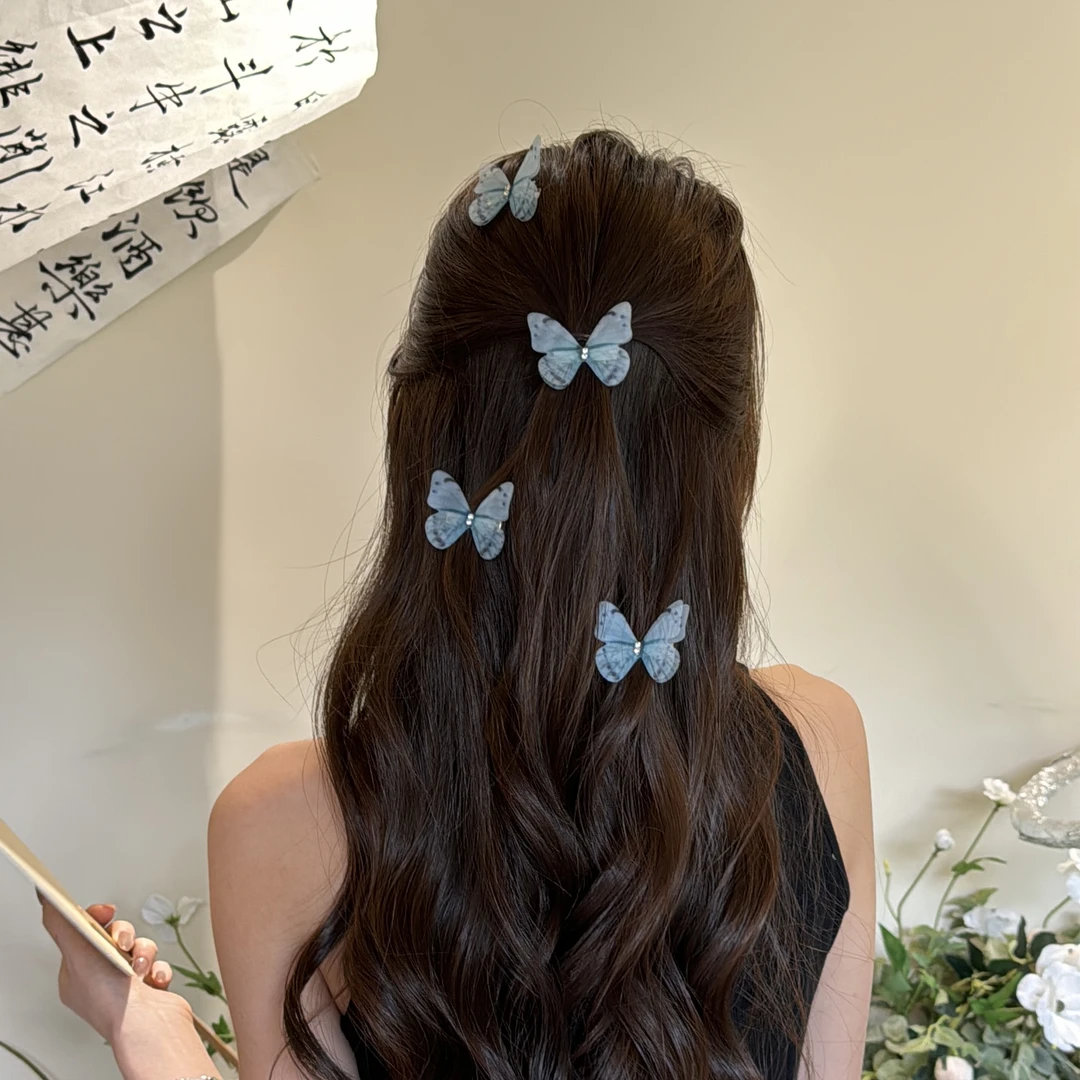 8046 自由蝶女~仙气蝴蝶刘海发夹薄荷曼波色鸭嘴夹子头饰发饰