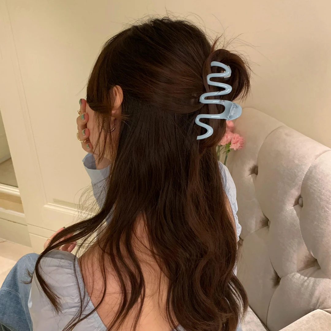 奶油色发夹波浪抓夹女款大号鲨鱼夹发饰