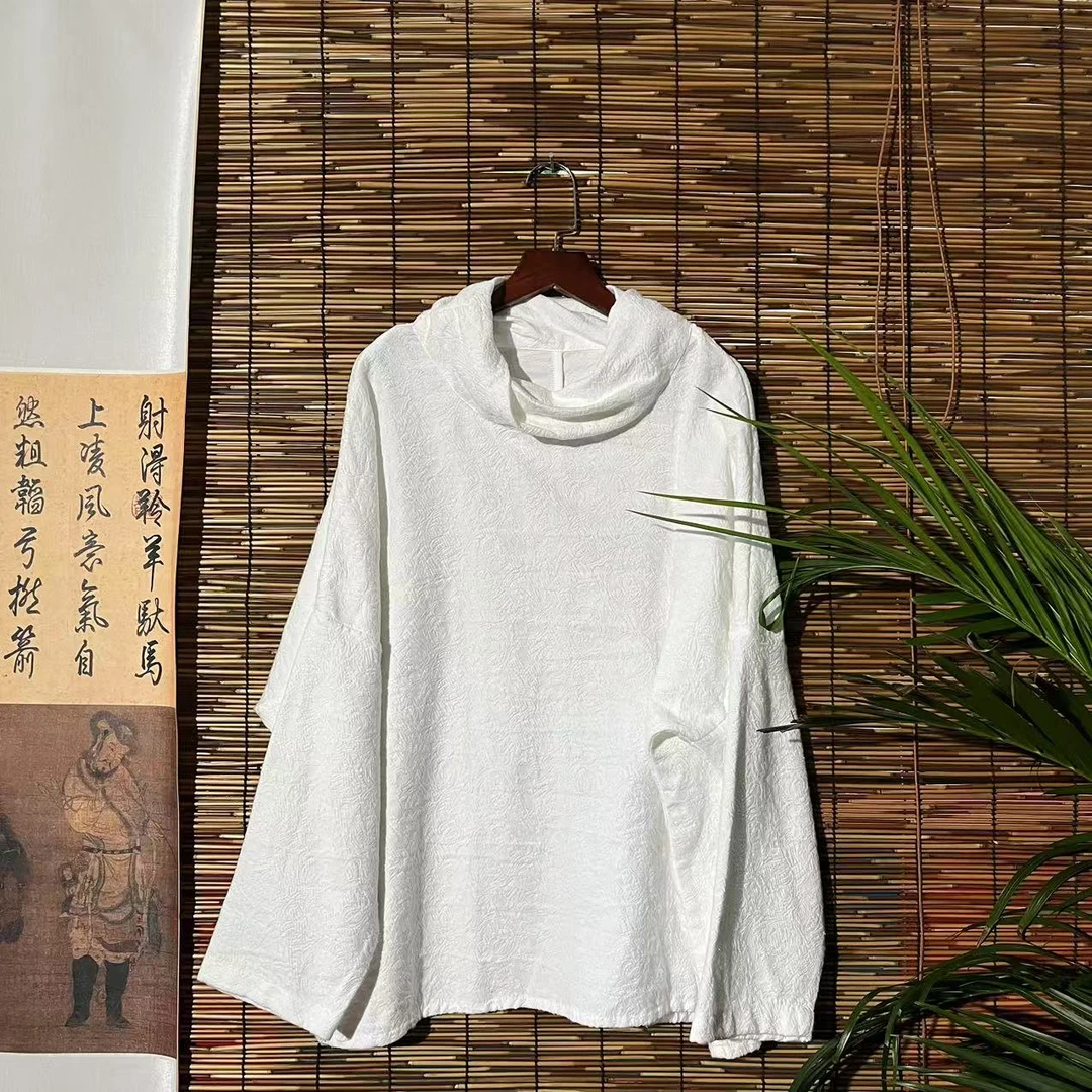 【大梅子推荐】设计款亚麻提花堆堆领上衣X0136E