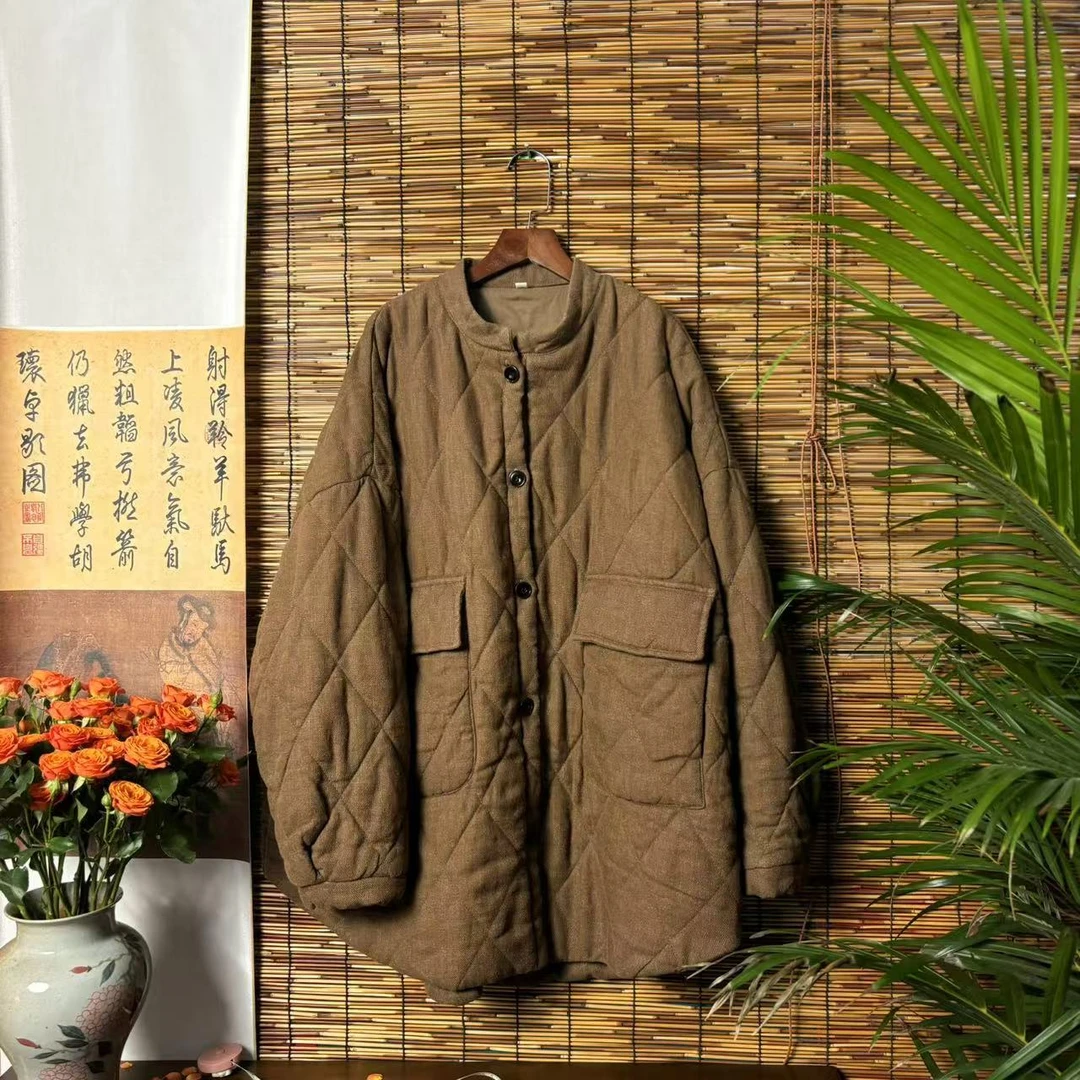 【大梅子推荐】设计款亚麻单排扣棉服TX9229