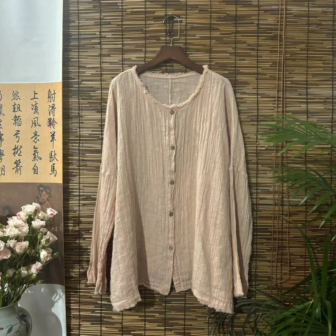 【大梅子推荐】设计款肌理亚麻单排扣上衣H7076