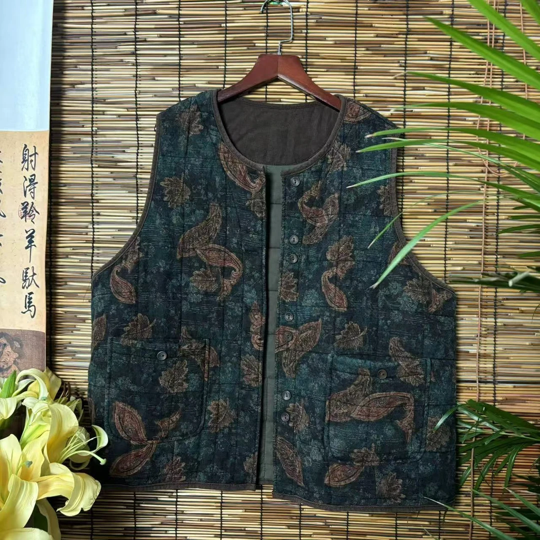 【大梅子推荐】设计款亚麻印花棉马甲SXBY2454