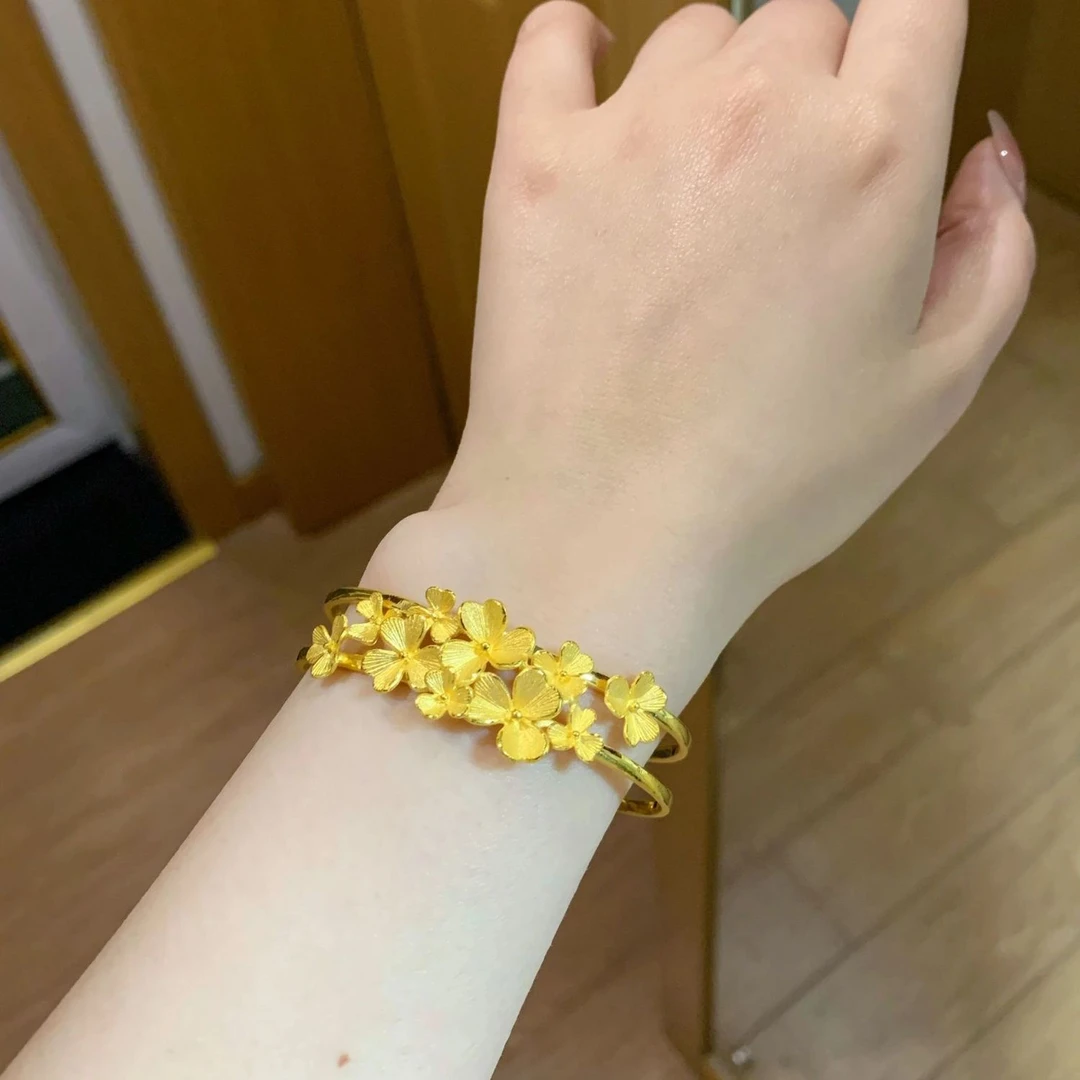 合金手镯 【隆金】小红书同款杏叶花朵女手镯小众设计轻奢高级