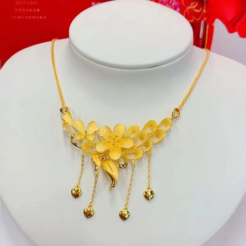 铜合金项链 【隆金】精美金色梅花项链新娘套链古风百搭饰品高级感