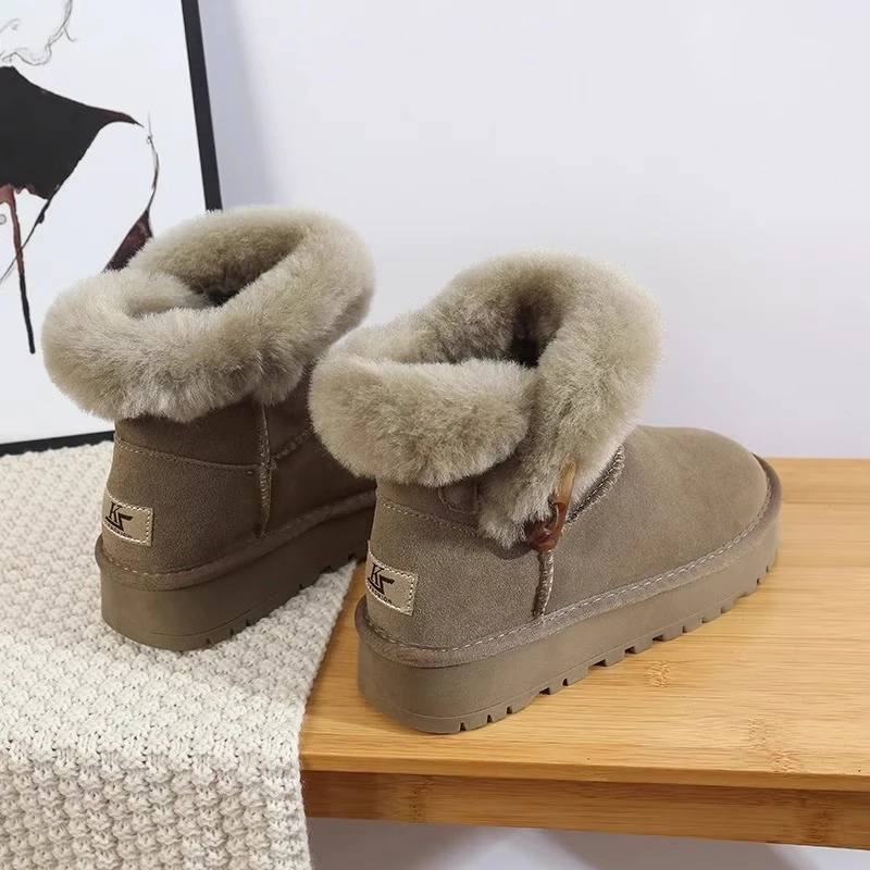 啄木鸟厚底雪地靴女2024新款冬季皮毛一体加绒加厚短筒保暖棉鞋潮