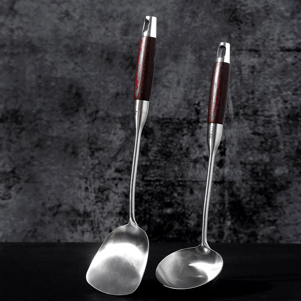 D343# 不锈钢锅铲二件套装黄桃木耐刮防烫易礼盒套装铲勺