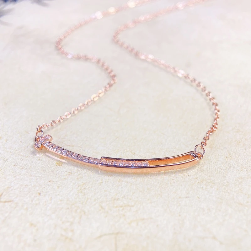 铜合金项链 1681韩系一字微笑项链小众高级笑脸锁骨链