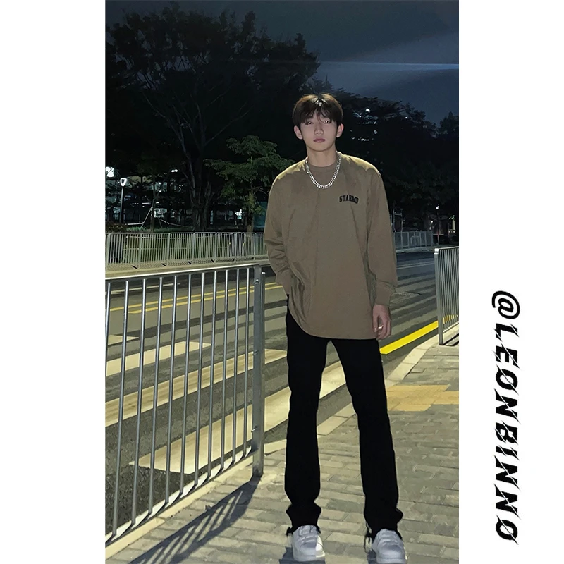 黑色微喇牛仔裤男春秋潮牌痞帅cleanfit裤子美式高街复古vibe长裤