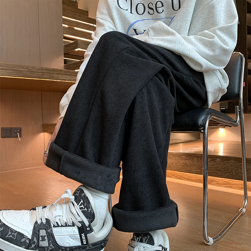 灯芯绒裤子男款秋冬季潮牌垂感直筒宽松阔腿加绒加厚保暖休闲长裤