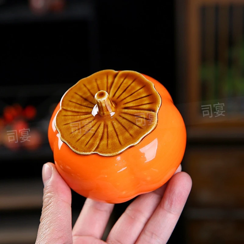 siyan/司宴小号柿子茶叶罐空罐陶糖果家用创意陶瓷结婚婚庆带盖