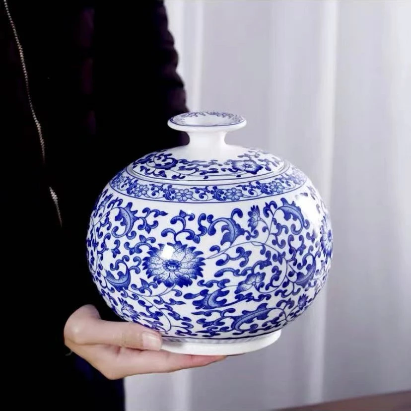 siyan/司宴茶叶罐天地方圆大号青花84陶瓷缠枝手绘中式釉里红储物