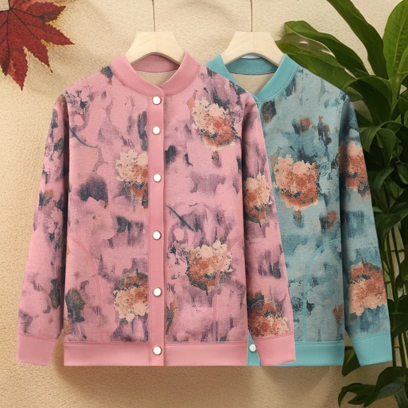 中老年人秋冬外套奶奶开衫毛衣女老太太居家妈妈装保暖加绒厚903