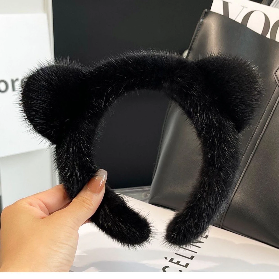 少女风仿水貂毛猫耳朵发箍日韩气质宽边头箍化妆敷面膜发卡头饰