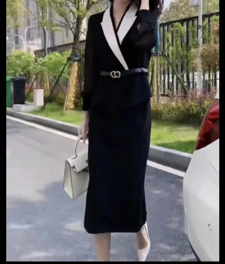 2024时尚连衣裙女2023春季高级感西装领气质连衣裙