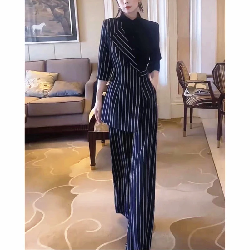 2024春夏新款时髦条纹洋气高级感拼接连体衣裤显瘦