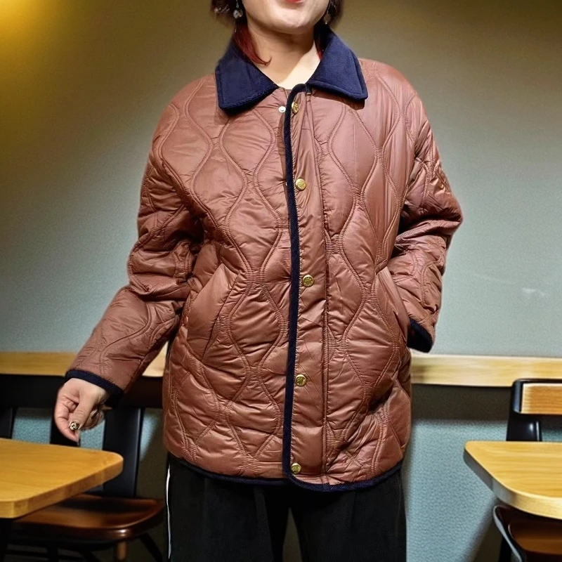 时尚站（C1）女士秋冬翻领拼接压格加长短外套7810