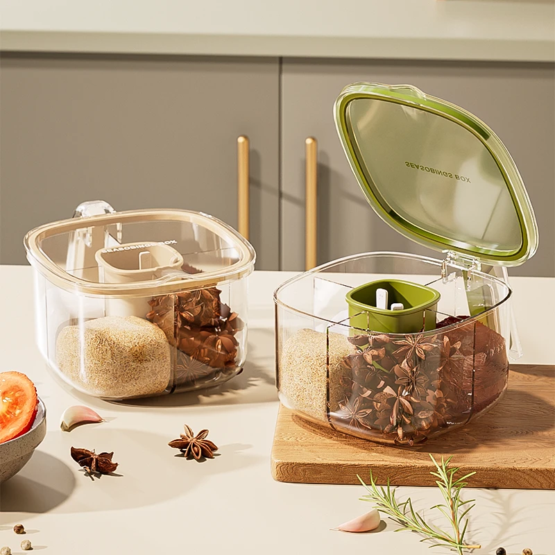 祝氏心宜四格调料罐家用按压开盖式带盖密封透明防潮分格调味罐