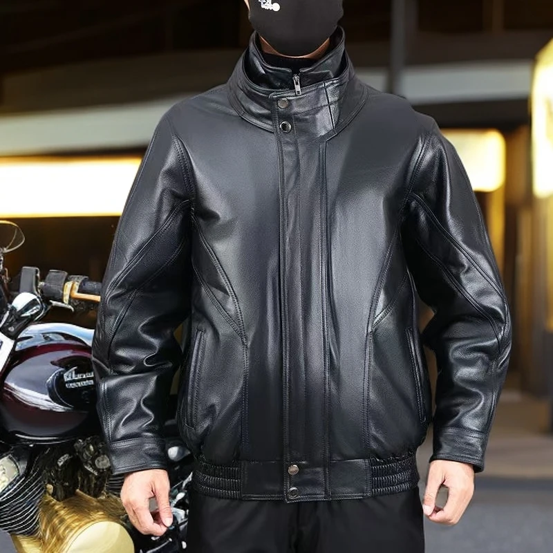 摩托车头层牛皮2025保暖套装冬季立领古董皮夹克机车真皮皮衣男款