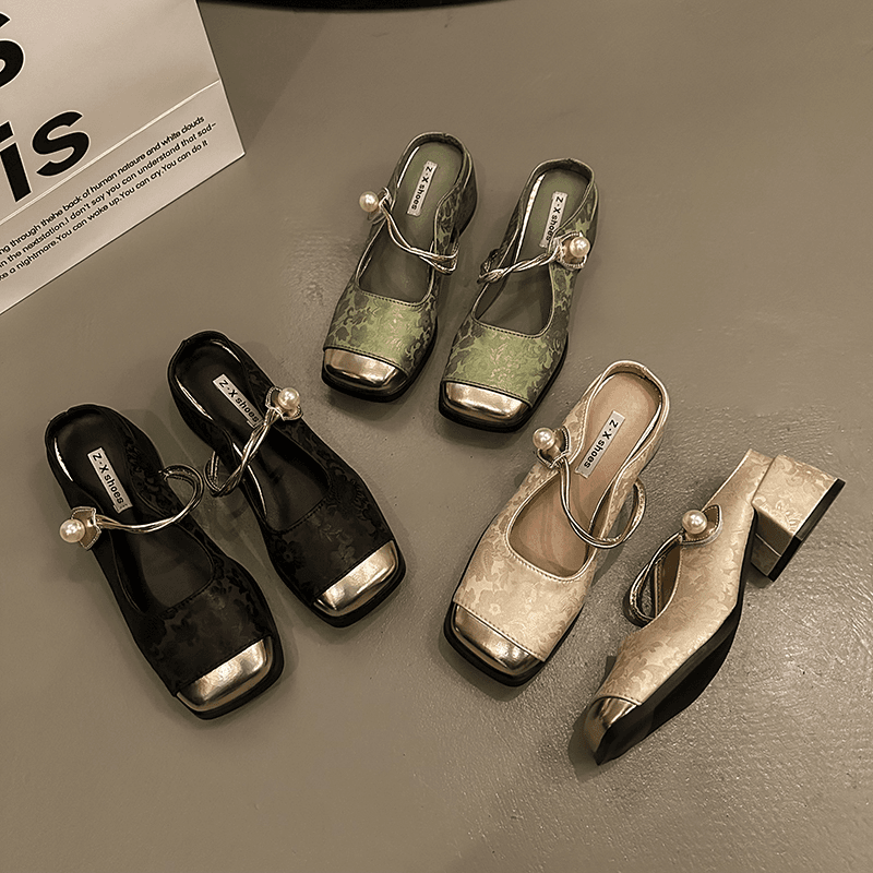 新中式包头半拖鞋女夏外穿2024新款复古气质凉拖鞋配裙子粗跟半拖