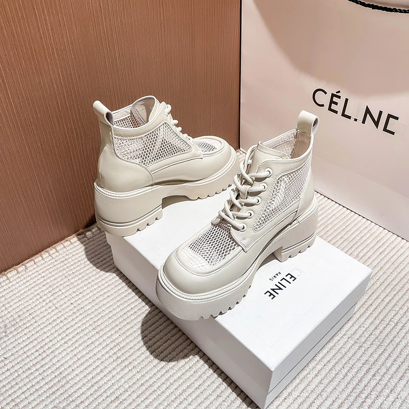 增高7cm马丁靴女夏季镂空透气英伦风厚底小个子单靴6611-2