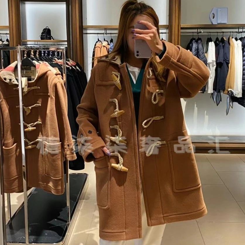 BURBERRY博柏利 男女同款牛角扣羊毛大衣格纹内里
