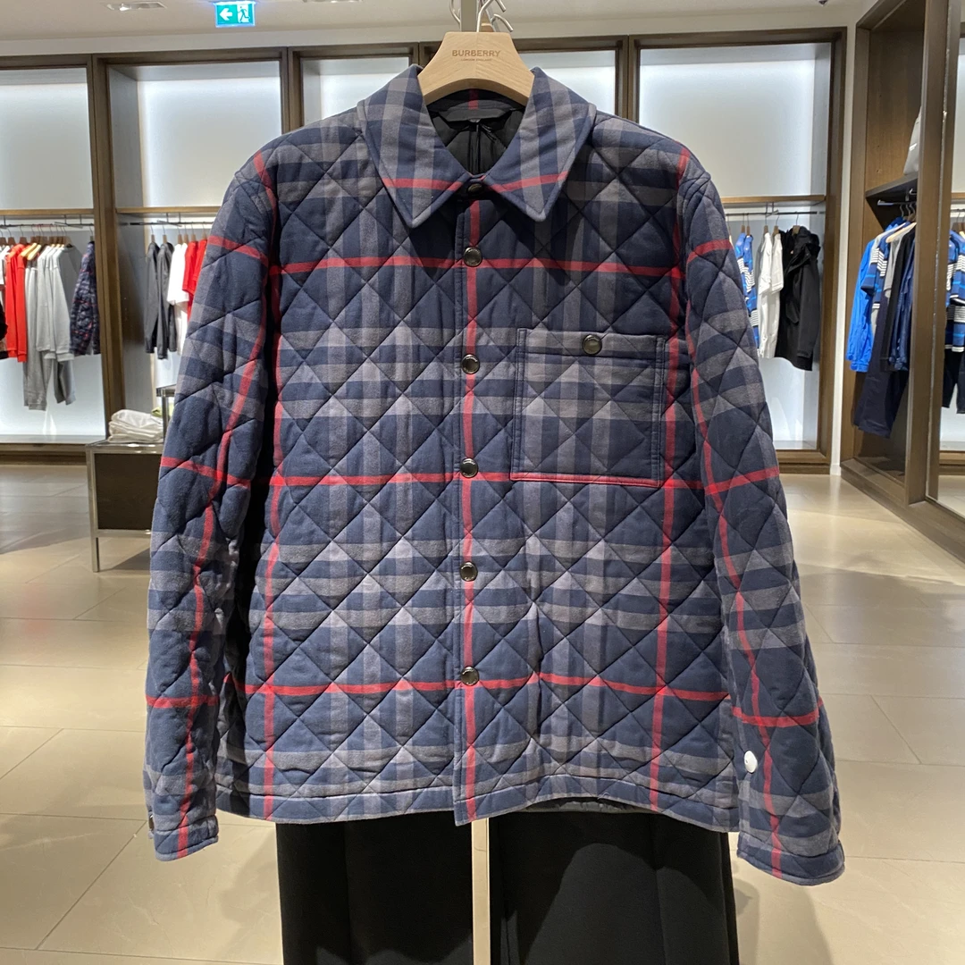 全新未使用 BURBERRY/博柏利 男士菱格棉服 休闲外套 牛仔蓝格纹