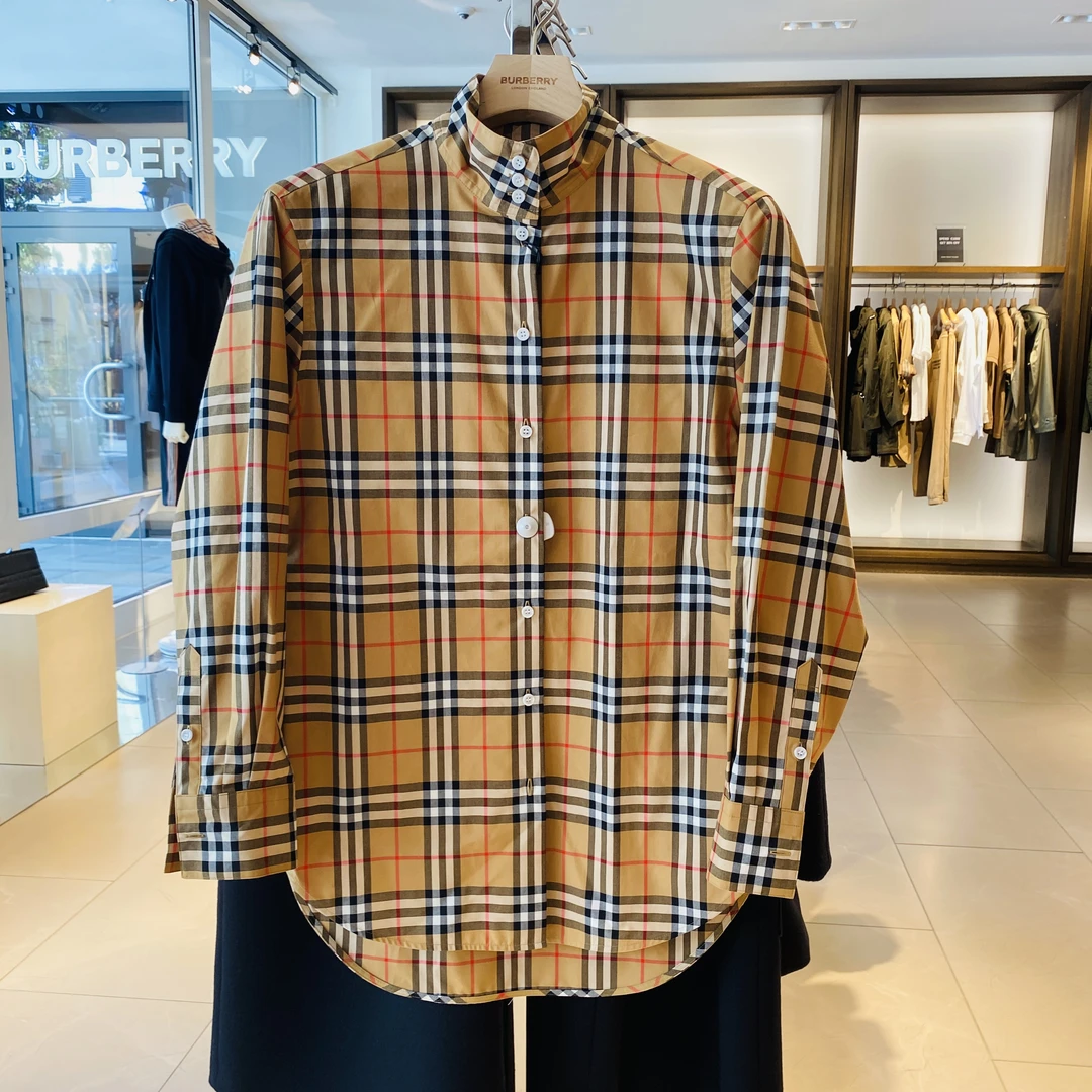全新未使用 BURBERRY/博柏利 女士衬衣长袖休闲衬衫经典驼格纹