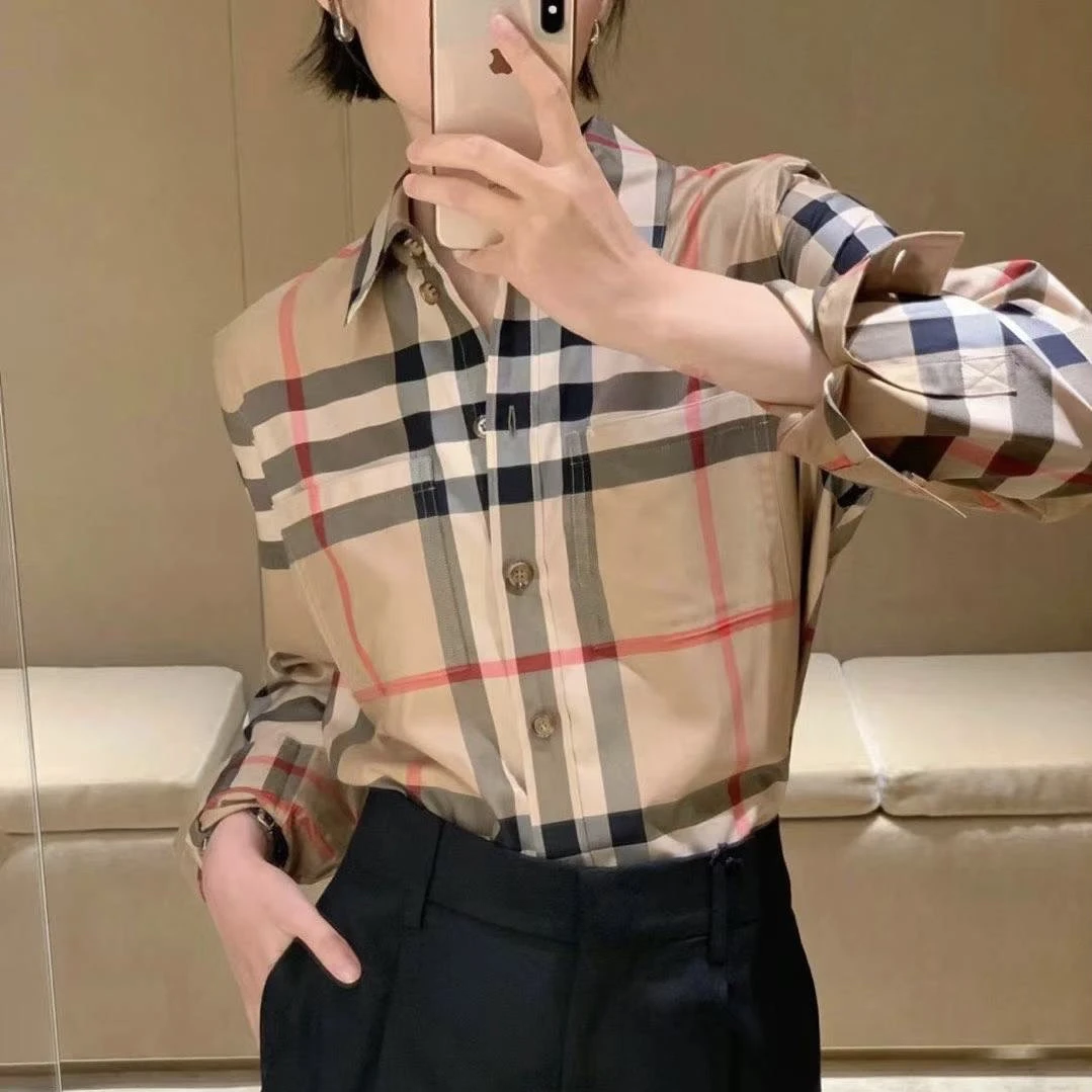 未使用 BURBERRY/博柏利 女士休闲衬衫 长袖 经典驼色大格纹