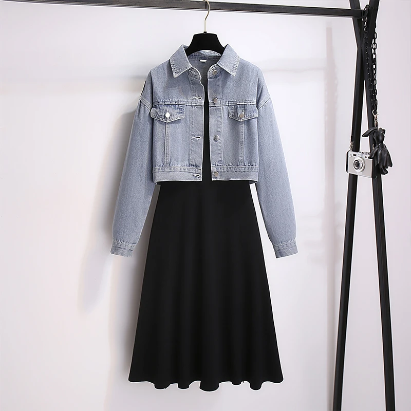 映晴大码女装复古牛仔外套两件套装女显瘦遮肚子6