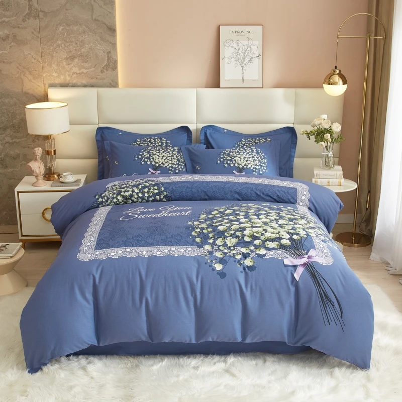 满天星纯棉四件套加厚磨毛秋冬保暖床上用品全棉被套被罩斜纹印花