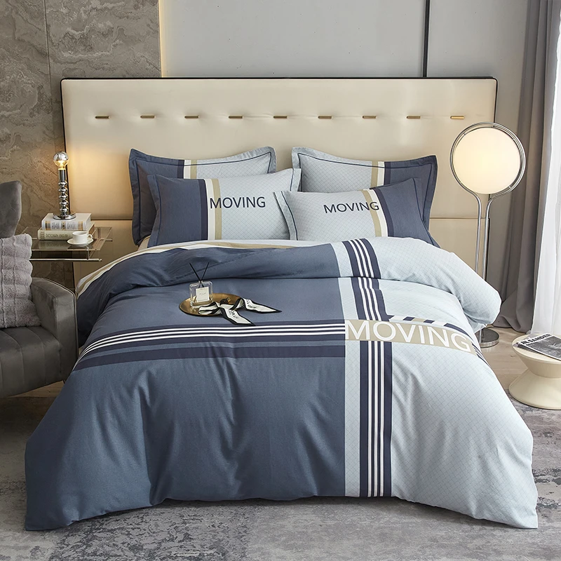纯棉加厚全棉四件套轻奢简约时尚格子磨毛被套床家用床上用品默舞