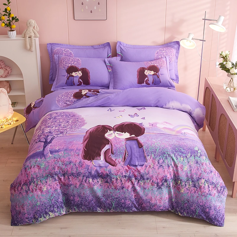 斜纹纯棉四件套加厚床上用品卡通儿童三件套公主单人宿舍全棉被套