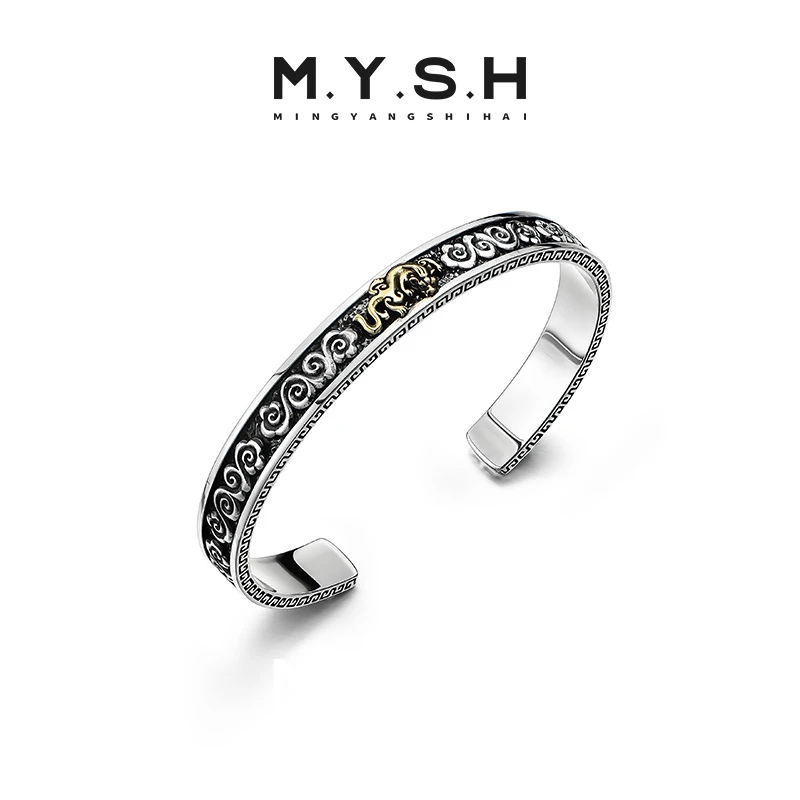925银手镯 MYSH 貔貅手镯男高级感痞帅复古银饰指环开口可调 原创