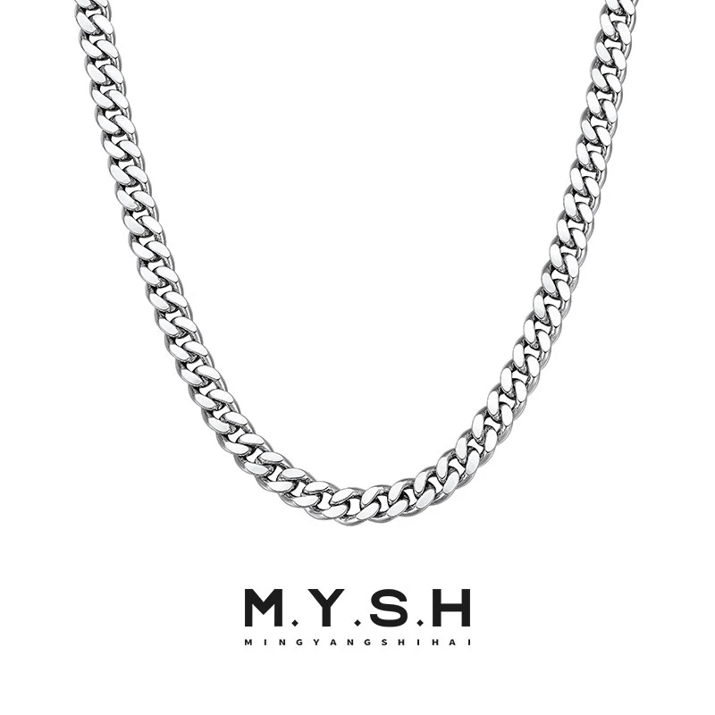 链子925银 MYSH铭扬饰海古巴项链8.3mm男士素链粗嘻哈风痞帅平链