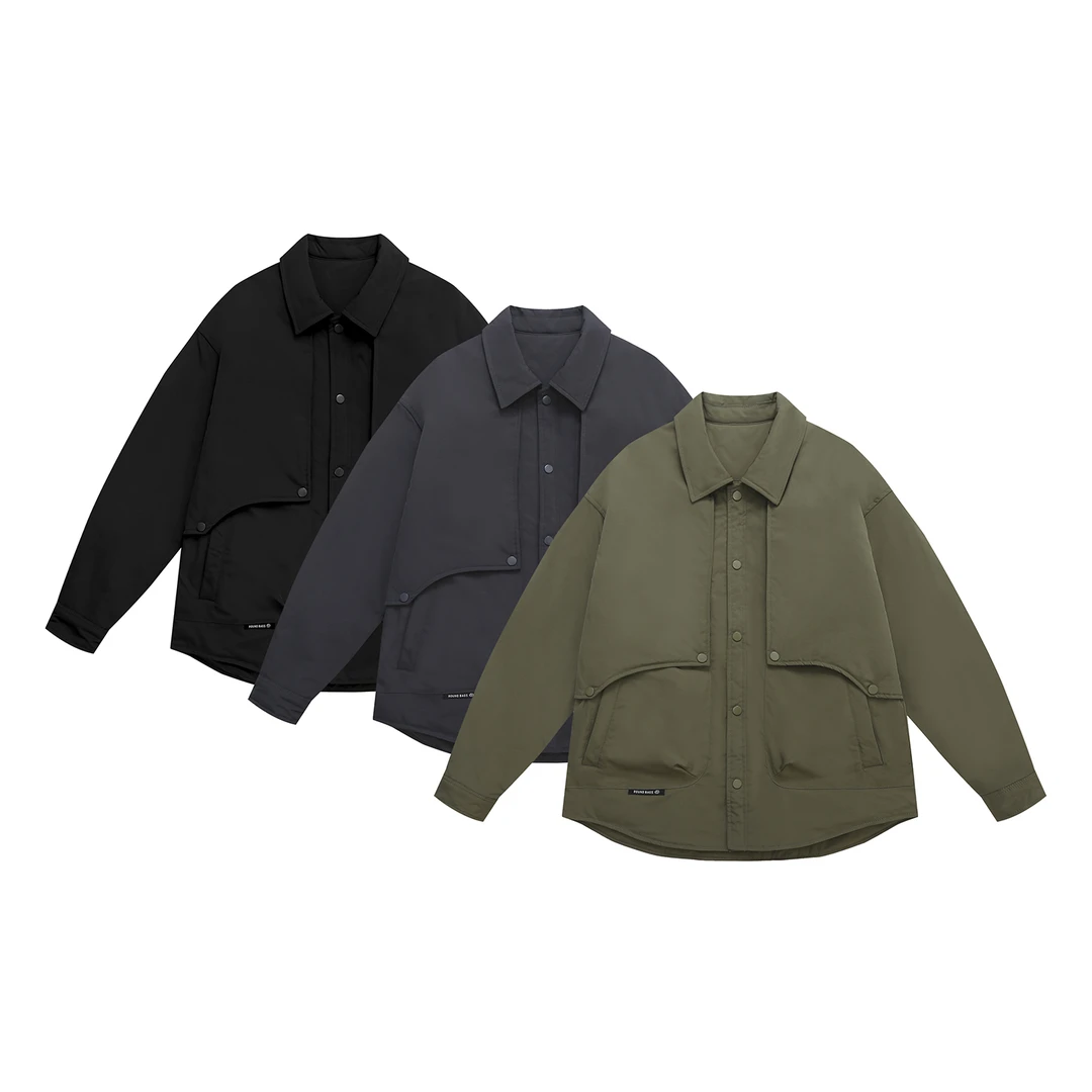 秋冬时尚硬挺款衬衫式棉服休闲宽松男士百搭工装风纯色外套GS1434