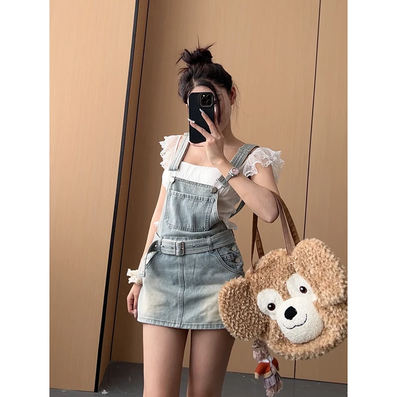韩式甜美减龄小个子牛仔背带裙女2025年秋季新款收腰包臀短裤裙