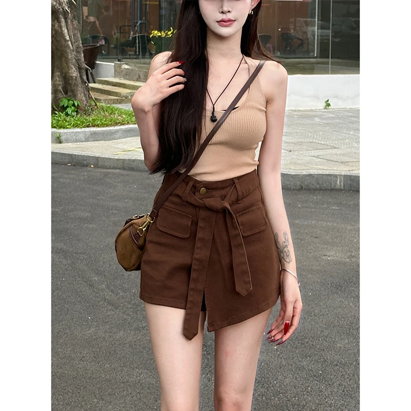 设计感牛仔短裤女2025年秋季新款百搭不规则高腰显瘦a字短裤裙