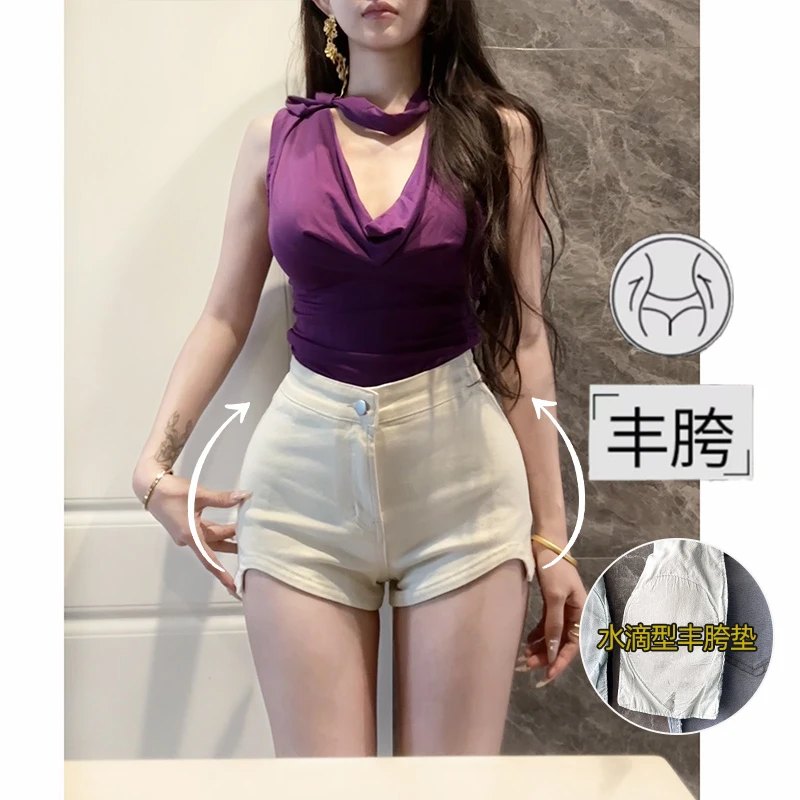 性感丰胯牛仔短裤女2025年秋季新款百搭不规则弧形高腰显瘦热裤