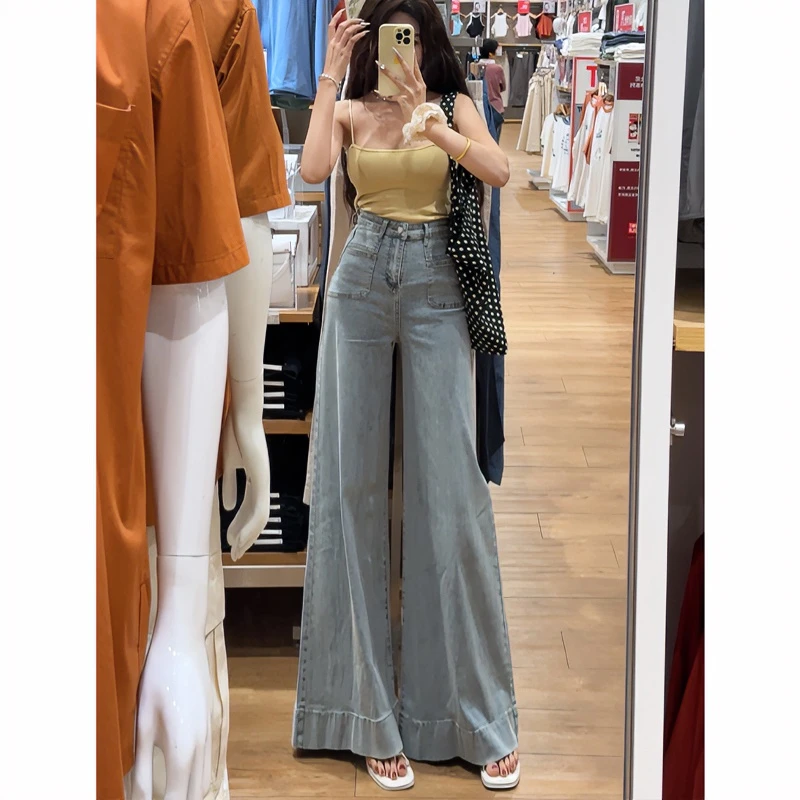 浅色超阔腿牛仔裤女2025秋季新款高腰宽松显瘦显高百搭拖地长裤