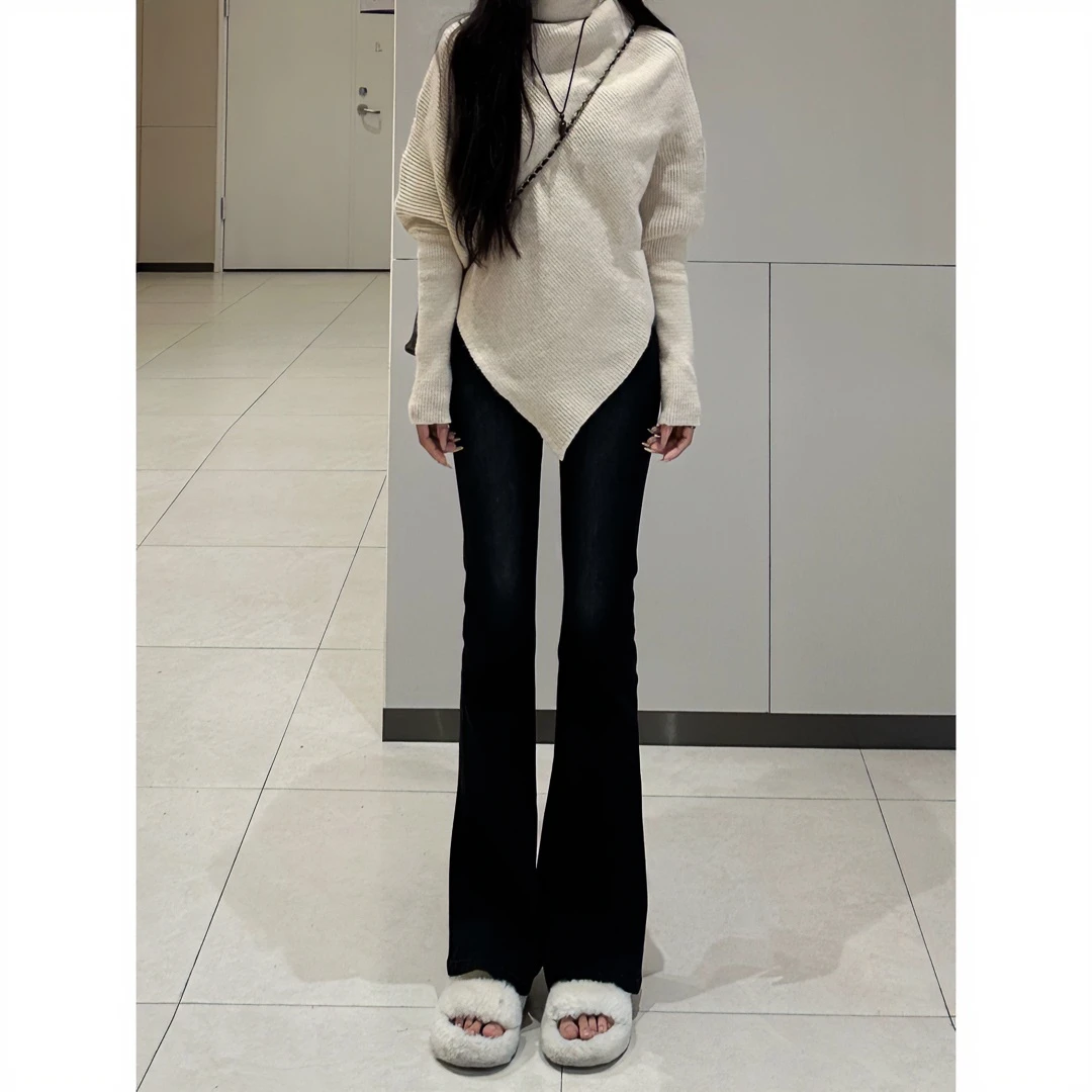 黑色微喇牛仔裤女2024夏季新款复古弹力修身显瘦拖地喇叭裤蛮腰纪