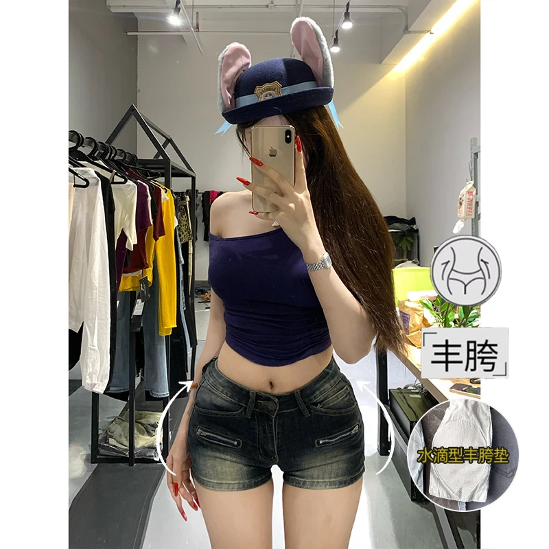 低腰水洗磨白丰胯牛仔短裤女2025冬季新款弹力紧身显瘦弹力热裤